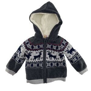 Sam & Jo Boy’s Long Sleeve Gray Fleece Jacket With Reindeers See Measurements